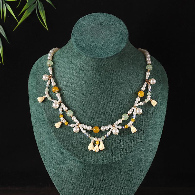 Chinese Style Simulation Pearl Necklace Hanfu Long Chain Jewelry Accessory