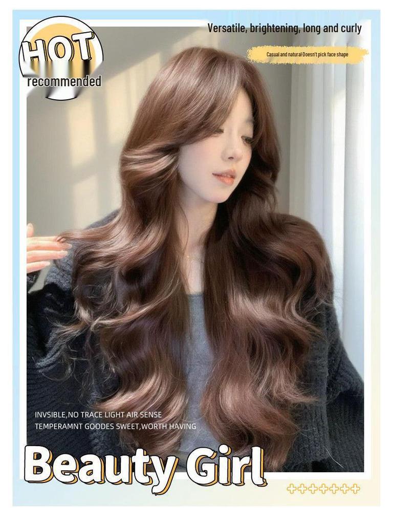 New Style Long Curly Caramel Brown Wig for Women - Middle Part, Natural Face Slimming Daily Wear
