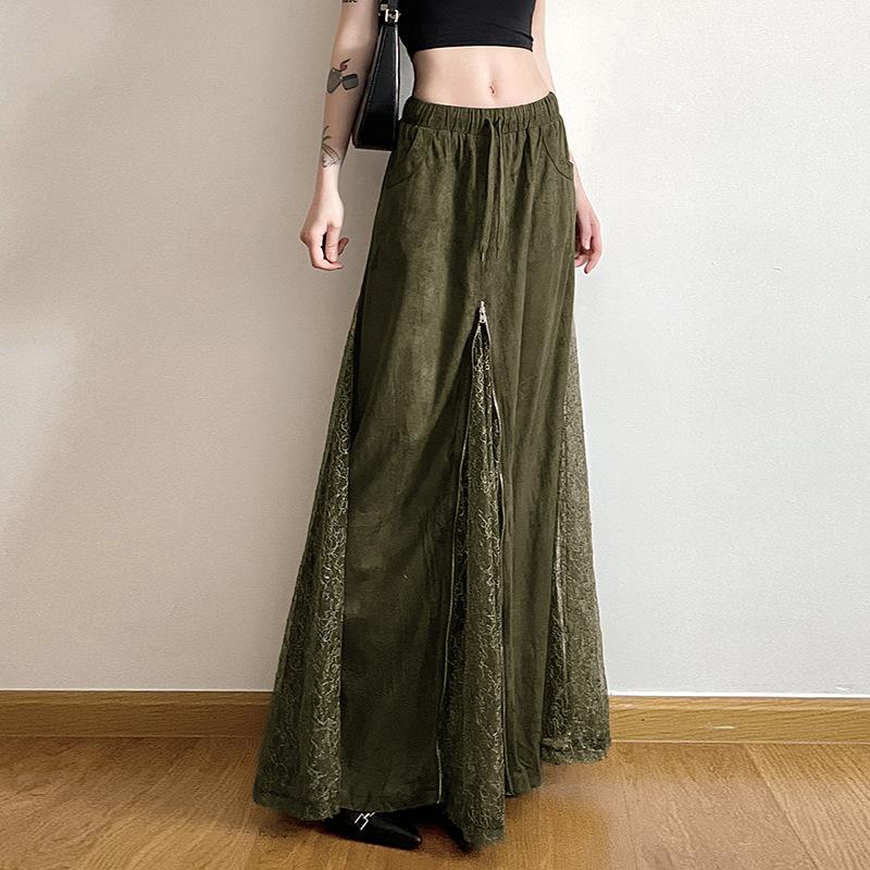 Retro Forest Hot Girl Personality Lace Low Waist Skirt Heavy-duty Zipper Deerskin Velvet Floor-mopping A-line Skirt
