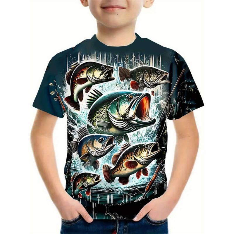 Summer Round Neck 3D Cartoon Pattern Printed T-shirts Fashionable Casual Short Sleeved Children's Boy T-shirts