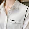 Fashion Bright Line Button Pockets Shirt Office Lady Elegant Chic All-match Shirts Solid Long Sleeve Lapel Casual Women's Blouse