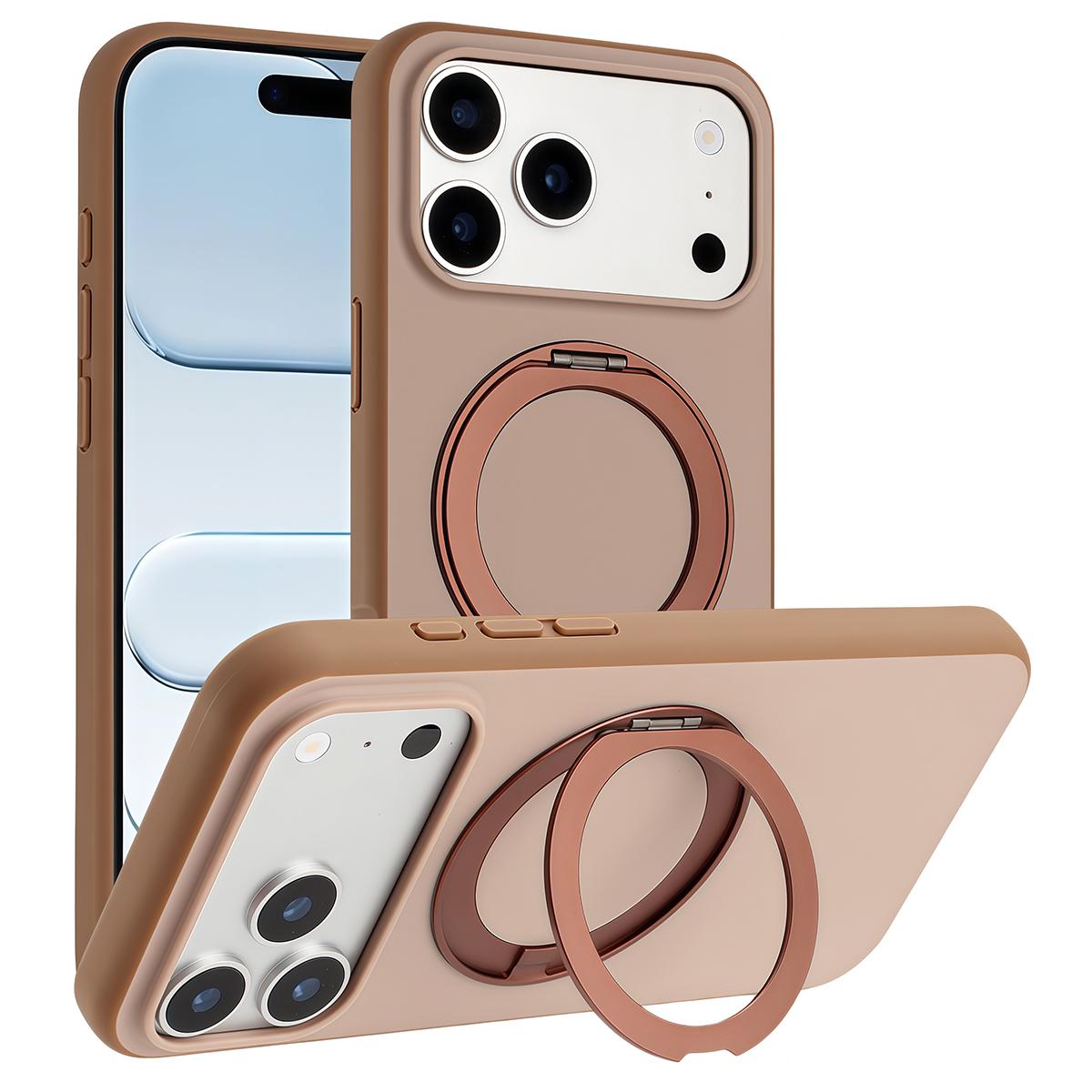 

For iPhone 17 Pro Magnetic Case Rotary Kickstand Skin Touch PC + TPU Phone Cover Support Wireless Charging