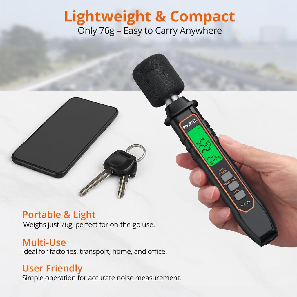 Proster Digital Sound Level Noise and Temperature Fast and Slow Response Data Japanese Instruction Manual Included Meter, 30-130dB/A-Weighted, ±2.0dB