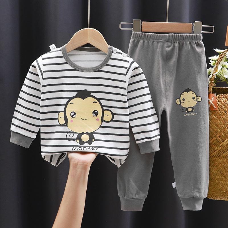 Tegneserie Barn 100% Bomull Undertøyssett Gutter & Jenter Termisk Pyjamas Myk Langermet Topp & Bukser Koselig Hjemmeklær & Nattøy