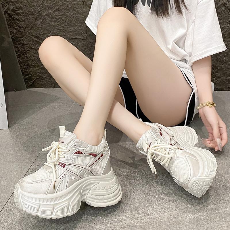 Women's Dad Shoes 2025 New Summer Breathable Mesh High Top Boost Sports Shoes Thick Bottom Heightening Net Surface Shoes