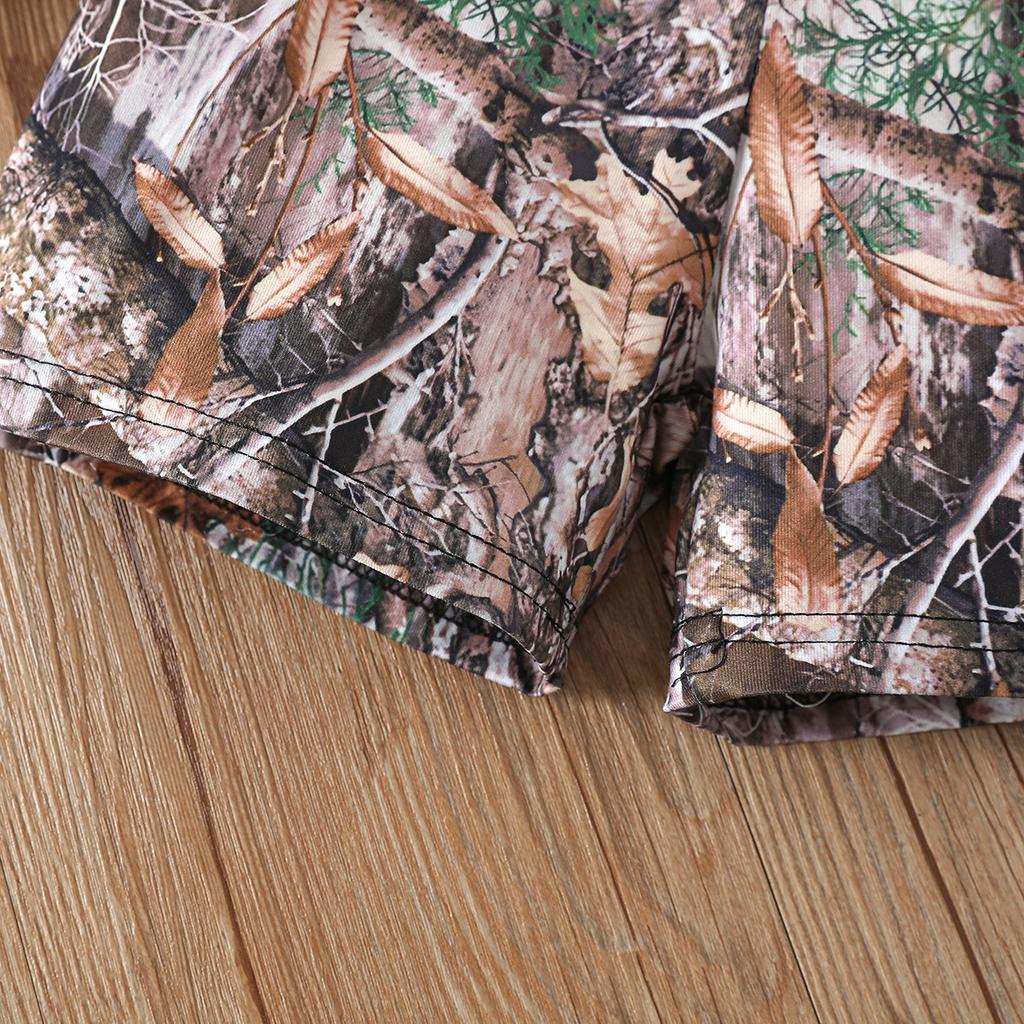 Jungen Kurzarm Freizeit Set Wildnis Camouflage Totes Blatt Ast Druck Zweiteiliges Outfit