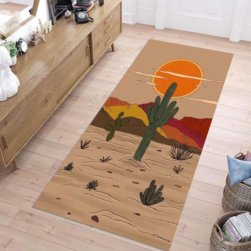 Pop Art Multi-cactus Long Runner Rug Bold Desert & Wildlife Print Durable Fade-resistant Non-slip Carpet for Hallway Entryway