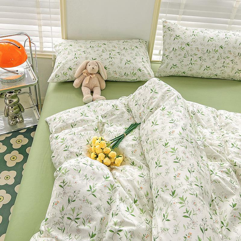 Pure Cotton Printed Four-piece Set, Pure Cotton Bed Sheet, Quilt Cover, Small Fresh Three-piece Set, Bed Home Thickened Quilt Cover