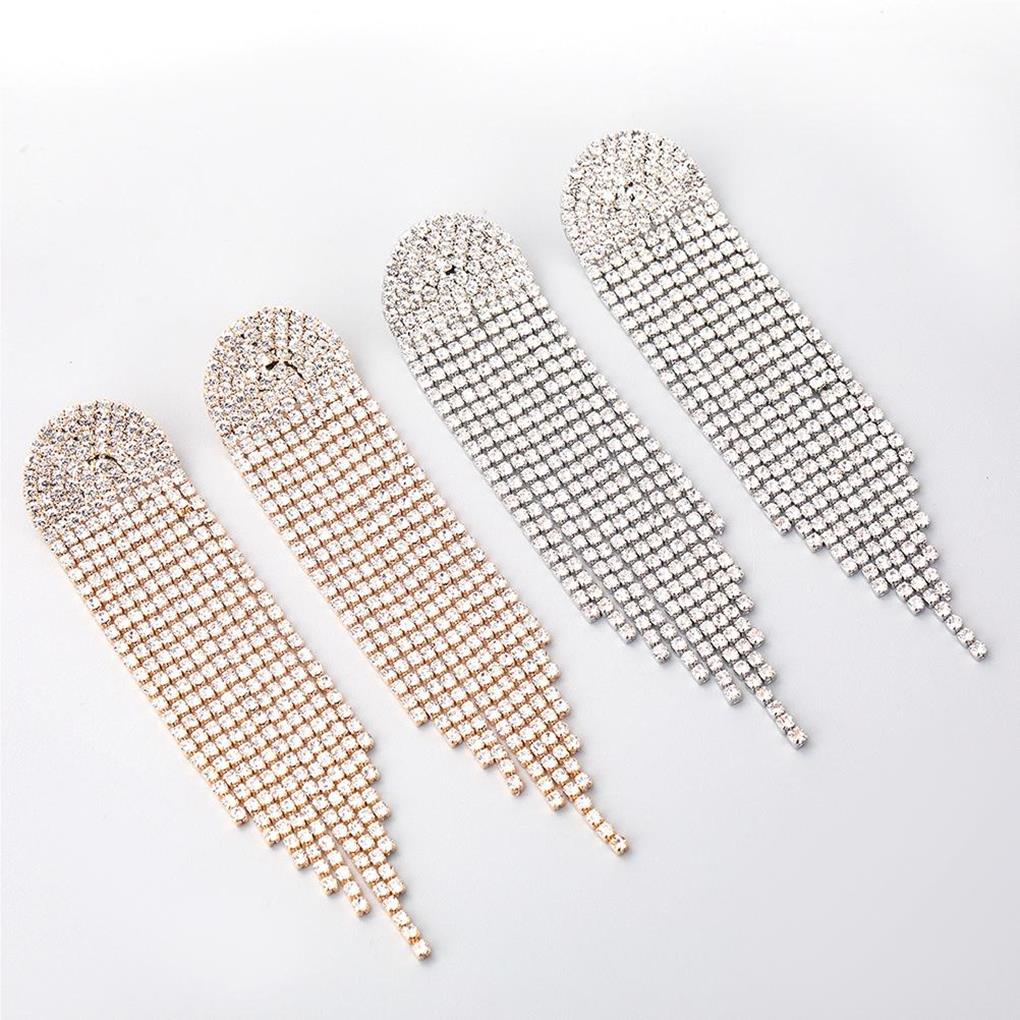 1 Pair Shiny Rhinestone Chandelier Tassel Earrings Long Ear Dangle Earring Geometric Shape Bridal Dangling Fringe Jewelry