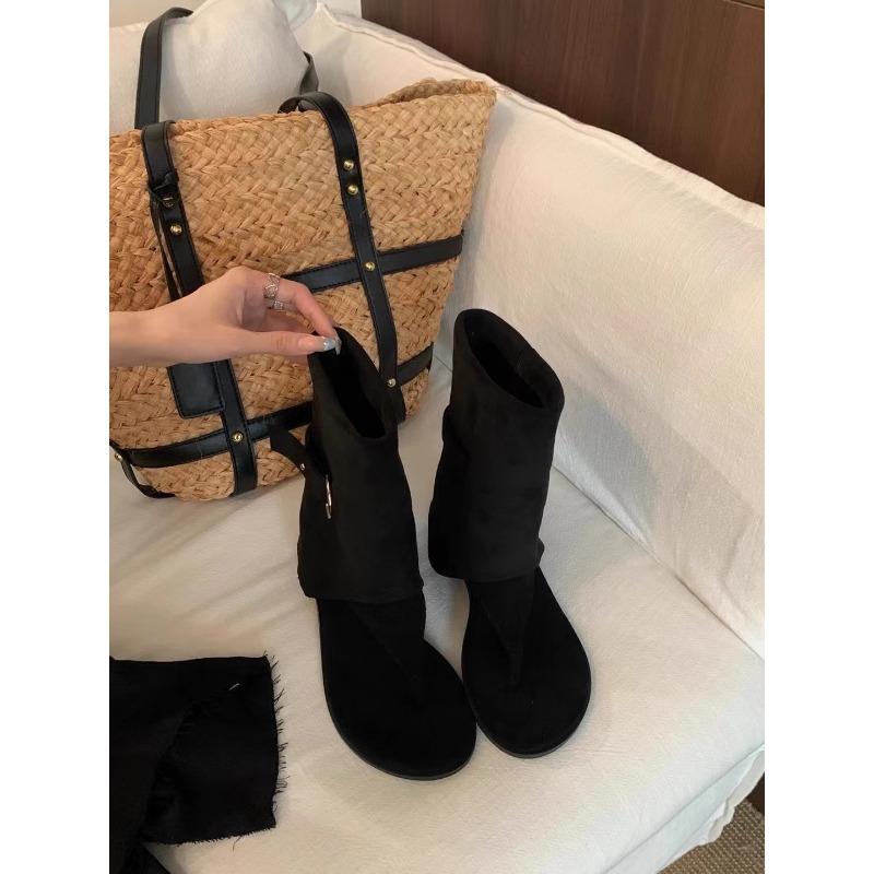 Mezzanine Sandals Women's Summer New Inner Height Increase Cool Boots Sleeve Beautiful Short Boots Soft Leather Flip-flops