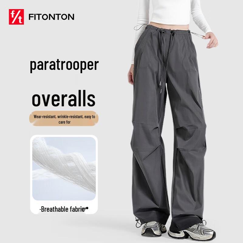 FitonTon Women s Loose Wide-Leg Cargo Parachute Pants XL