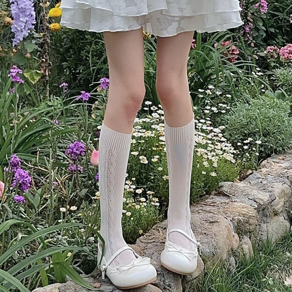 Japanese Pure Desire White Lace Calf Socks Women's Middle Tube Love Summer Thin Simple Thin Legs Ins Tide Outer Wear