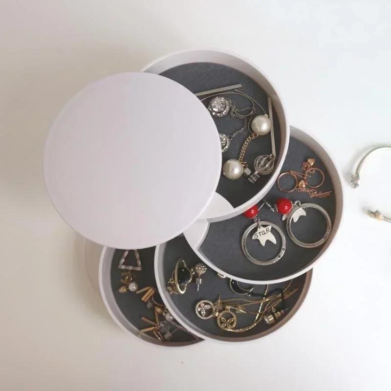 Creative Jewelry Storage Box New Design Fashion 4-Layer Rotatable Jewelry Accessory Storage Tray with Lid Women Birthday Gift