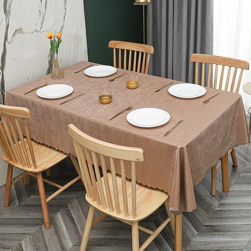 European Style PU Tablecloth, No Wash Restaurant Household Rectangular Waterproof Dining Table Fabric Jacquard Round Table Mat