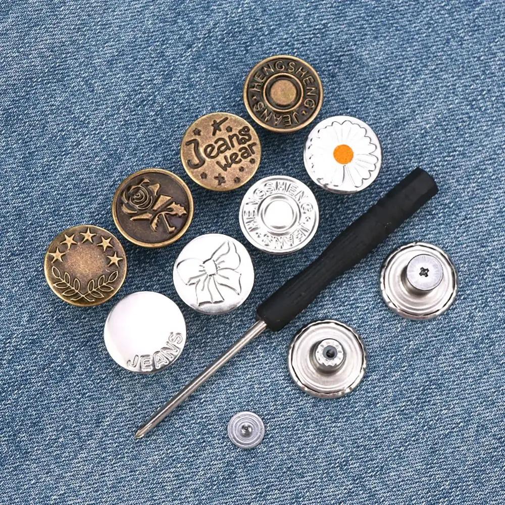10PCS/Pack 17mm Jeans Waist Buttons Adjustable Nail Free Waist Extenders Buttons Detachable Clothing Buckle with Screwdriver