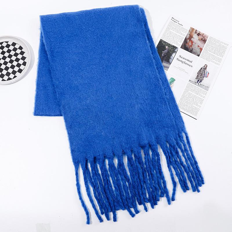 Men's and Women's Thick Woolen Scarf: Solid Color Knitted, Warm, Tassel-Edged, Imitation Cashmere for Winter