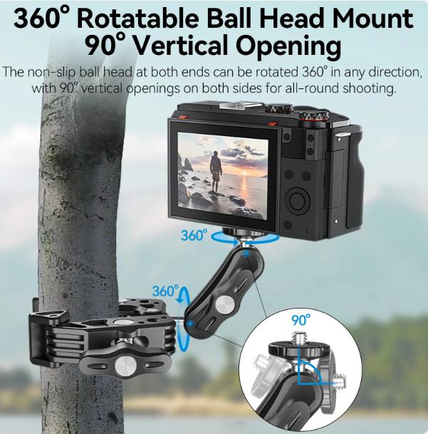 Aluminum Super Clamp with Double 360° Ball Head Magic Arm For GoPro Insta360 DJI OSMO Aciton Mobile Phone Action Camera
