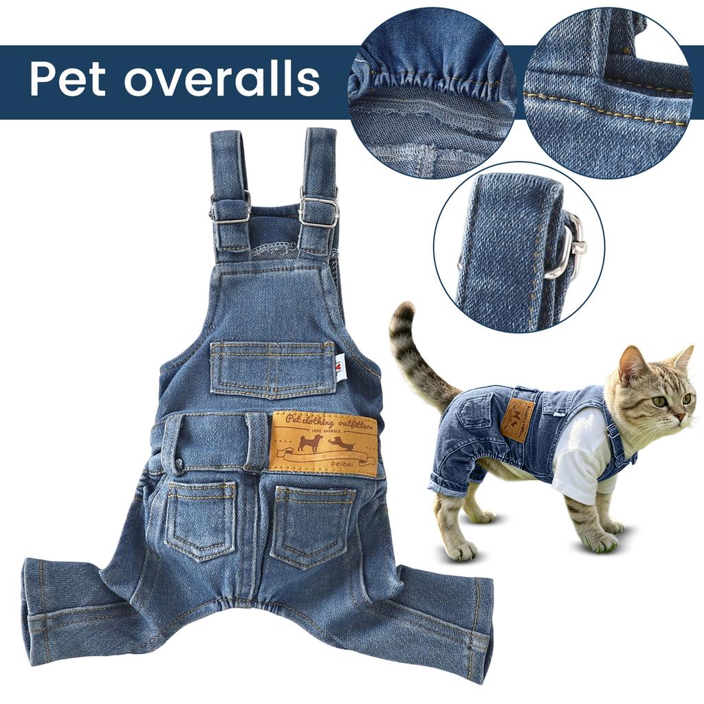 Salopette di Denim Leggere e Traspiranti per Cani con Spallacci Regolabili, Tessuto Morbido Lavato, Stile Casual, Abbigliamento per Animali Domestici Adatto per Primavera e Autunno