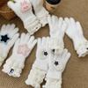 Star Bear Patch Design Full Finger Gloves Thick Plush Winter Gloves  Cold Weather