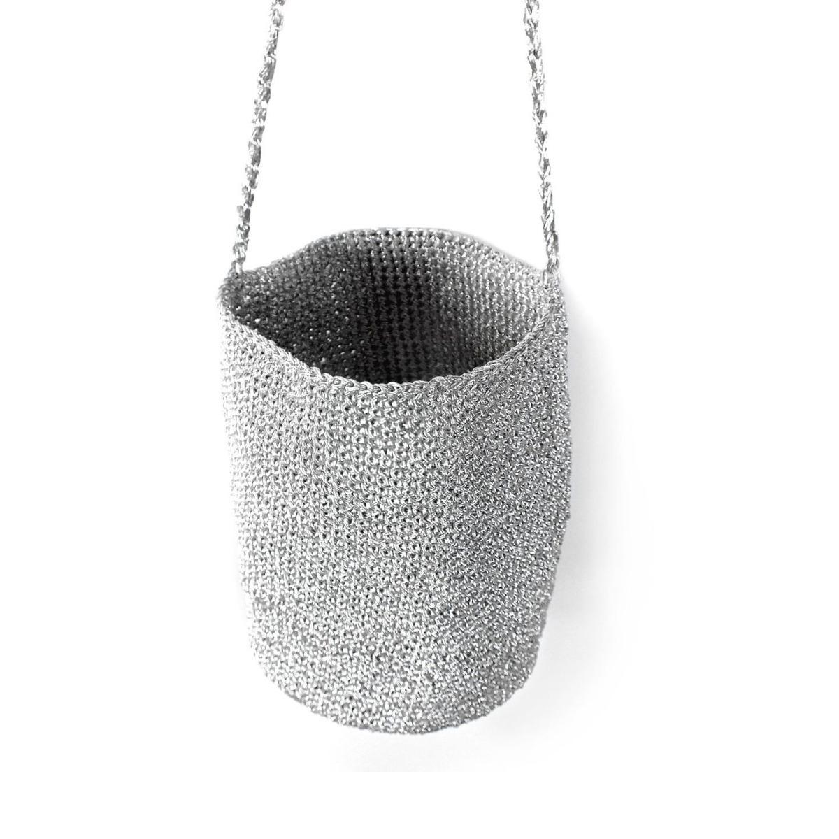 

Handmade Silver Woven Bucket Bag Mini Crochet Shoulder Bags for Women Luxury Designer Women s Handbag Tote Female Purses