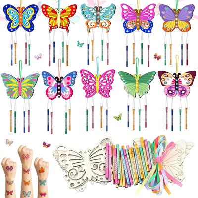 10er-Pack Schmetterlings-Windspiel-Bausatz für Kinder Bastle dein eigenes Schmetterlings-Windspiel Holzhandwerk DIY Bauen Sie einen Windspiel-Bausatz