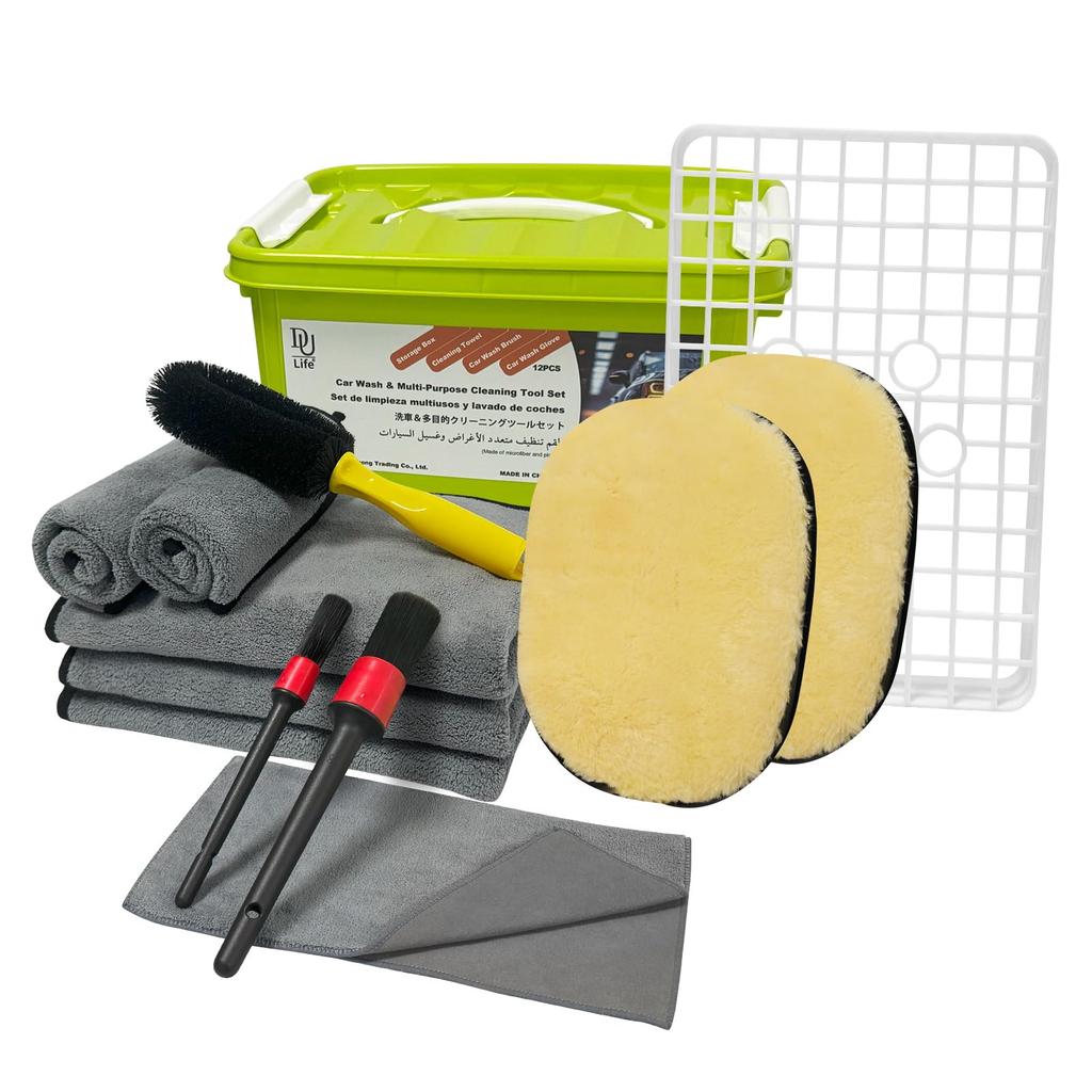 DU Life Car Wash Set 13 Pieces with Bucket, Car Wash Supplies with Portable