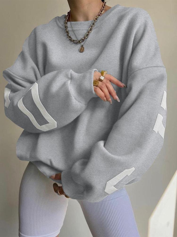 Stylish Loose Thick Long Sleeve Top Women Casual Print Pullover Sweatshirt