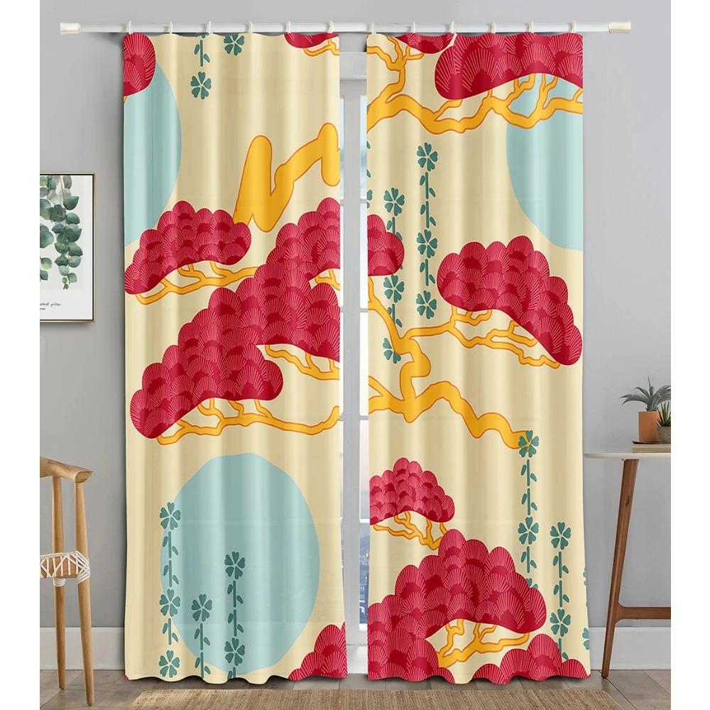 New Cheap Pink Flower Fish Green Peacock Curtain Bedroom Hotel Window High Shading  New Fashion Beautiful Color Pattern 2 Panel