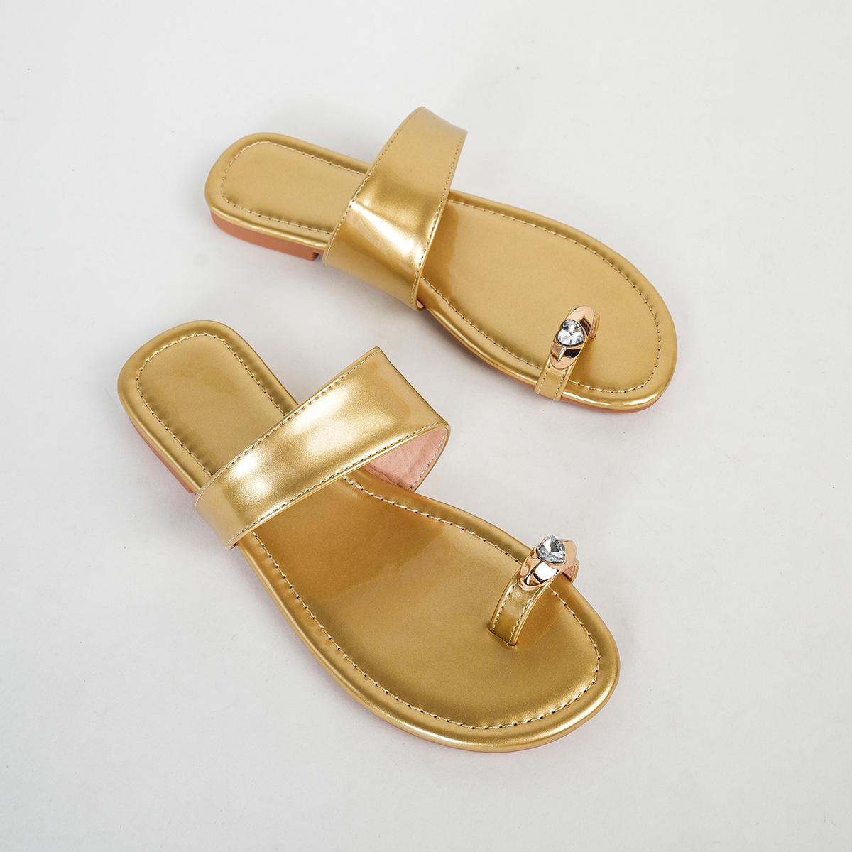 

Fashion Luxury Women s Exquisite Slippers Summer Metal Style Diamond Buckle Comfortable Round Head Flat Bottom Non slip Cool Slippers 42 золотой