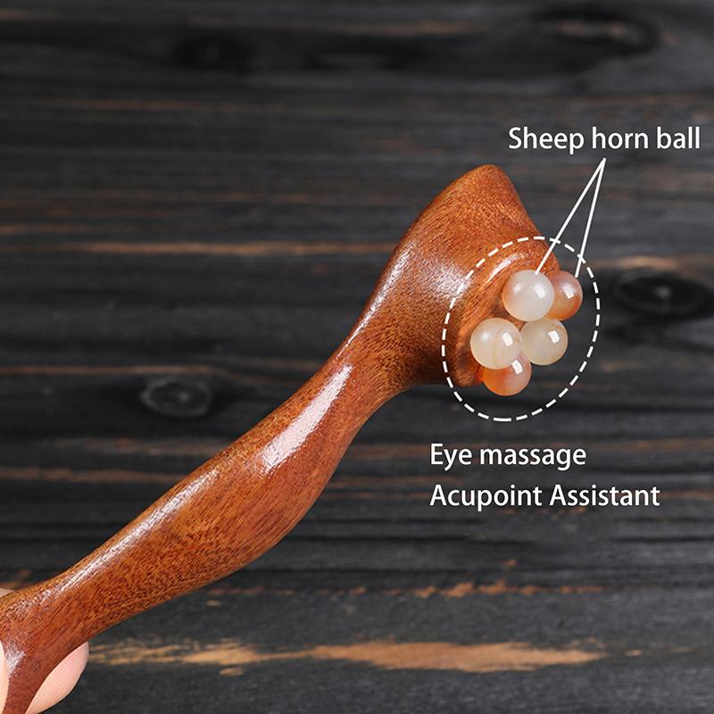Gua Sha Facial Massage Tool Sandalwood Eye and Face Massager with Five-Bead Lotus Design for Skin Care and Puffiness Reduction