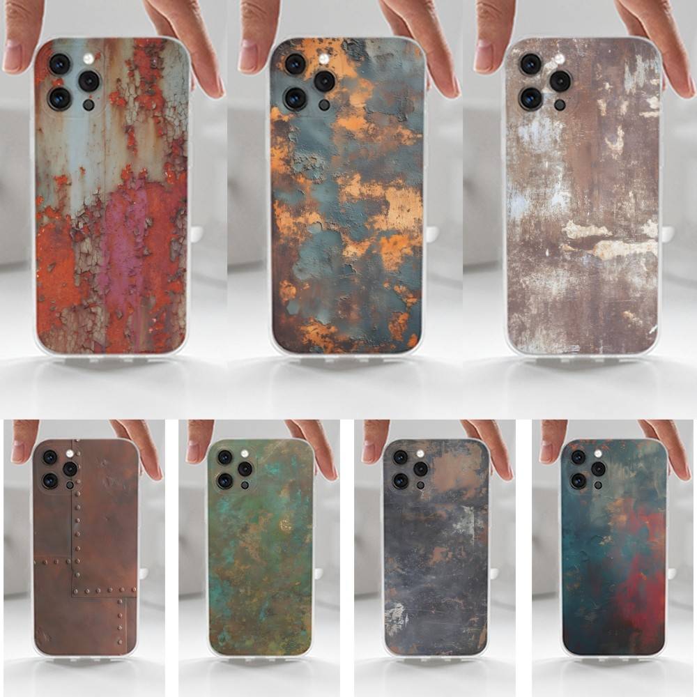Rusty Retro Style Industrial Case For iPhone 16,15,14,17,13,12,11 Plus,Pro,Max,XR,XS,X,7,8 Plus,SE,Mini,Transparent,Silicone