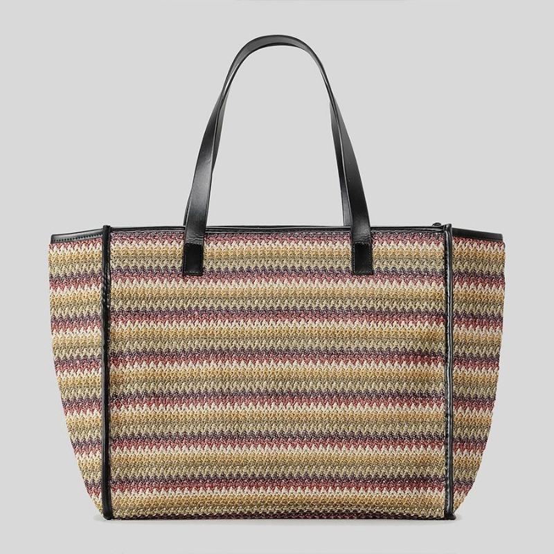 Sommer Große Kapazität Handgewebte Strohtasche Gestreift Seaside Urlaub Wind Strandtasche Mode Schultertasche