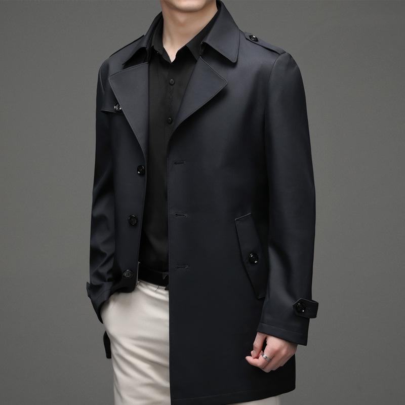 2025 Spring/Autumn High-End Casual Windbreaker: Light Business Lapel Jacket with Patch Pockets for Youth & Middle-Aged Men