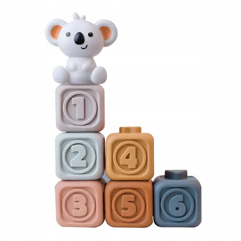 Miękkie Gumowe Klocki Sensoryczne Kreatywne Wieża Piramida Montessori Koala