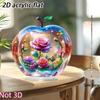 Acrylic Apple Shaped Desktop Ornament 2D Flat Floral Rose Blossom Design Home Office Decorative Accessory
