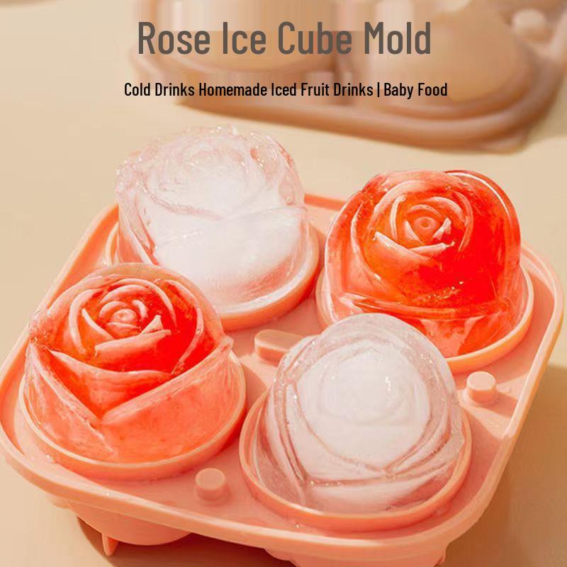Silicone Rose Ice Cube and Chocolate Mold - Four Cavities, Easy Release Small оранжевый