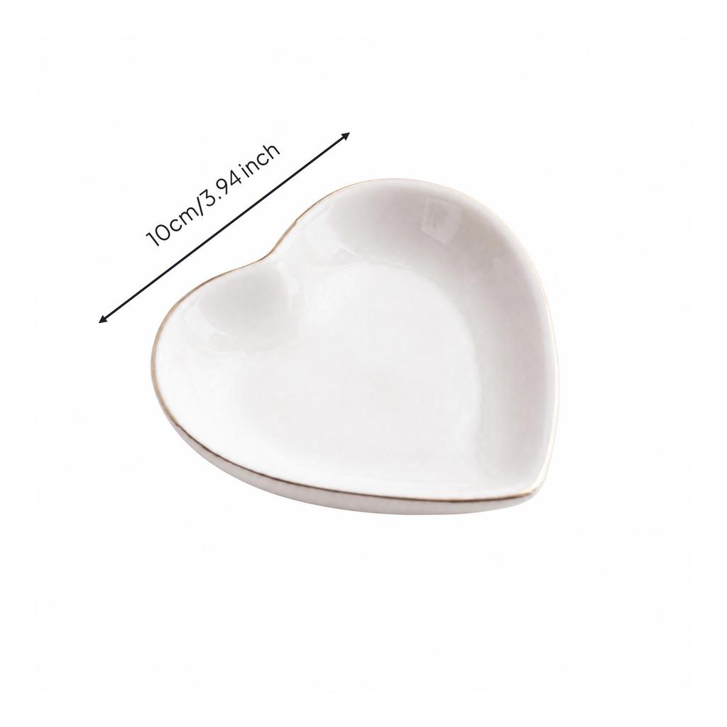 Ceramic Jewelry Dish with Gold Rim Shallow for Vanity, Entryway