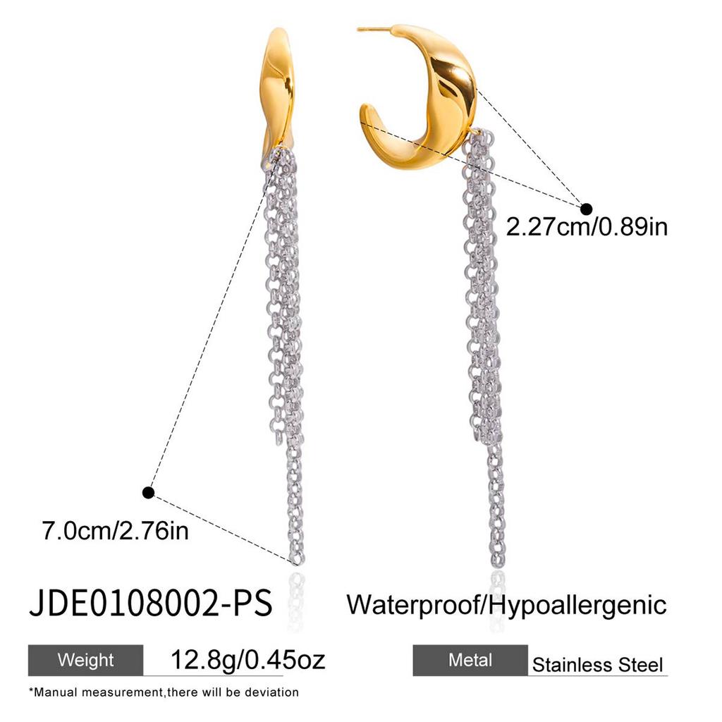 Design Sense Minimalist 18K Gold, Gold and Silver Color Matching Moon Twisted Tassel Earrings Earrings