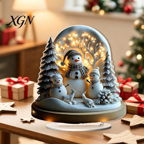 Christmas Theme Tabletop Ornaments Winter Ornaments, Double-sided Acrylic Snowman/Santa Claus/Reindeer/Cottage Table Seasonal Home Decorations