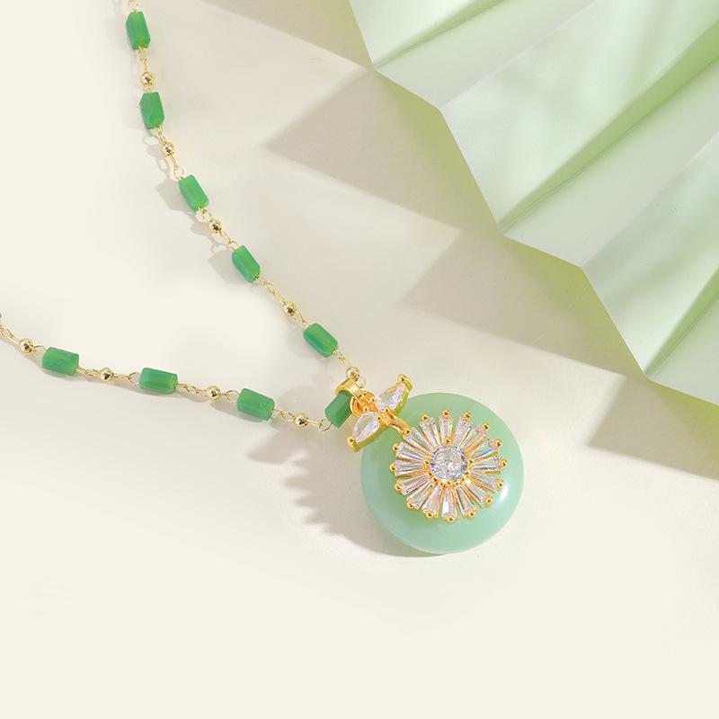 Ping An Buckle Necklace Female Retro Ethnic Style Versatile Satisfactory Emerald Jade Pendant