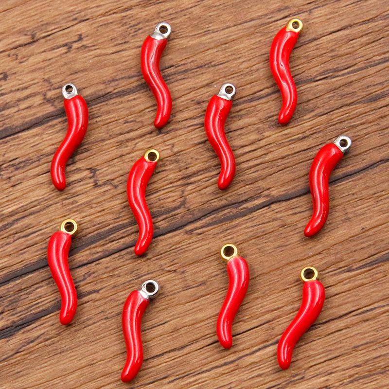 Stainless Steel Multi-Color Red Chili Pendant Charm in Two Sizes