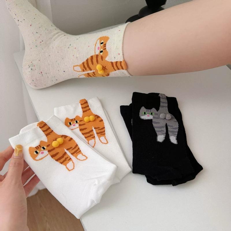 Korean Funny Cat Socks with Ball Cotton Socks for Women Creative Breathable Soft Socks Girl Women Sockings Gifts for Cat Lovers