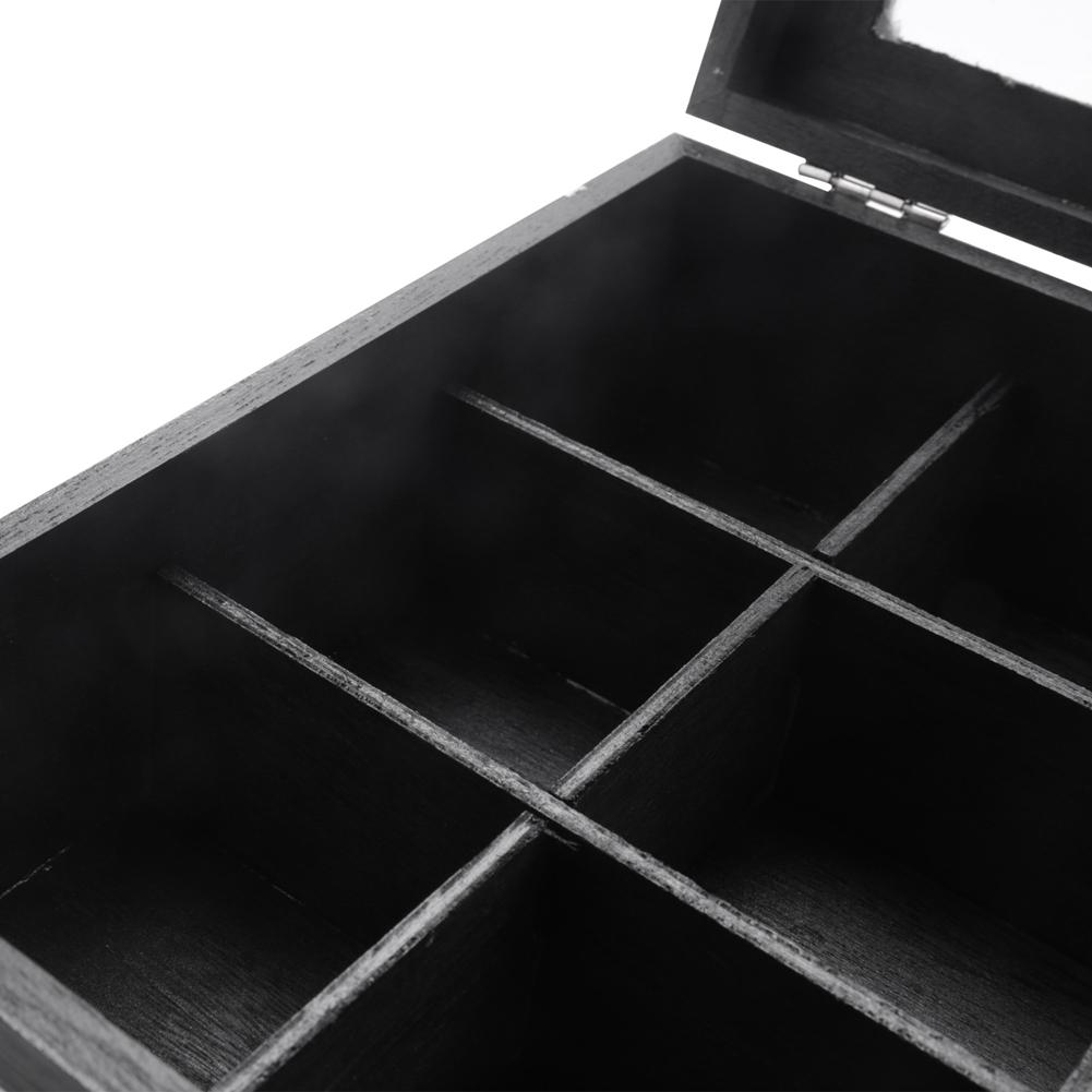 

ABWR-2X Wooden 9 Grids Tea Box Tea Bags Container Storage Box Square Gift Box Case Transparent Top Lid Black чорний