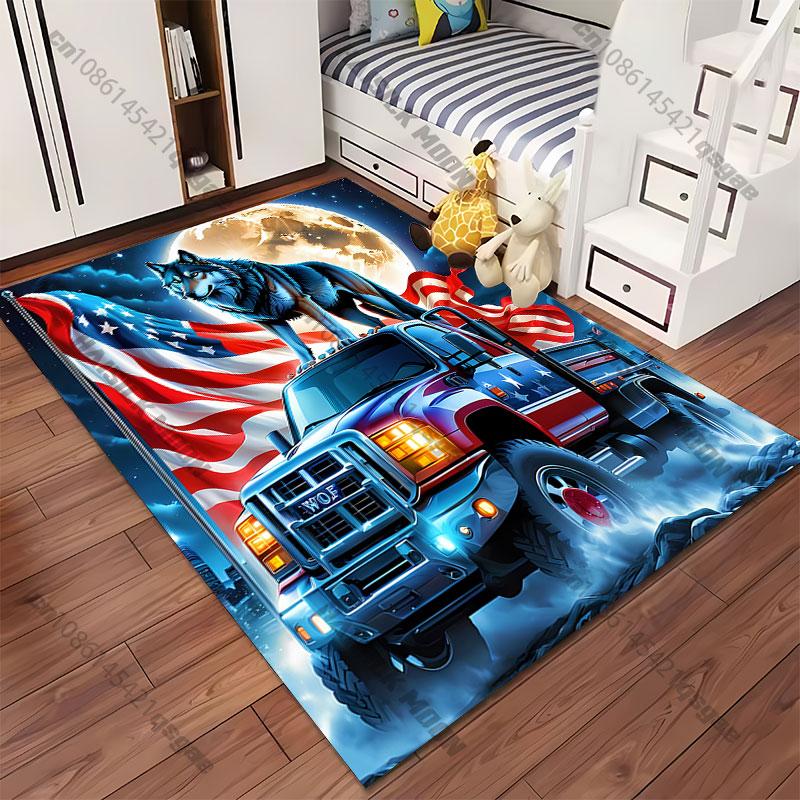 Patriotic wolf truck moonlight carpet Yoga living room room decor children's crawling mat doormat area rug games mat