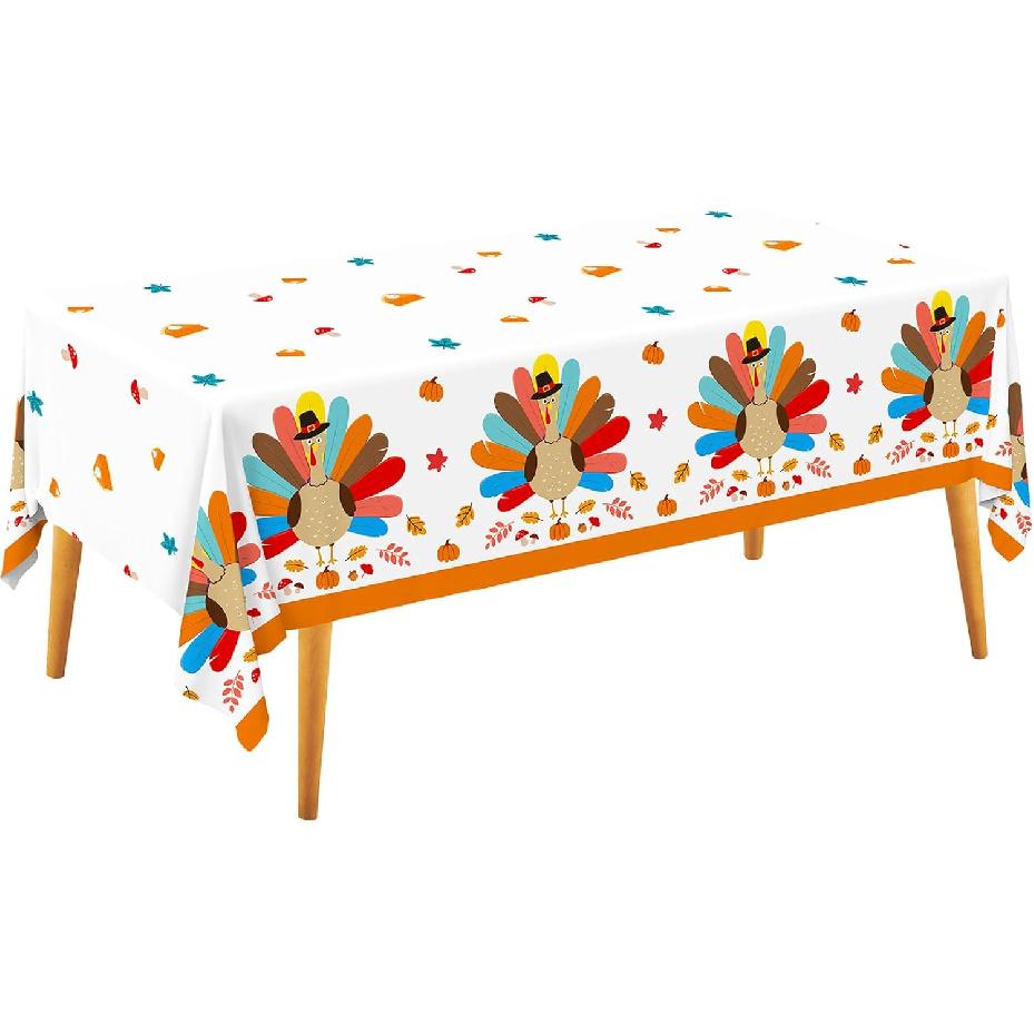 Gatherfun Turkey Thanksgiving Party Supplies - 3 Pack Disposable Plastic Tablecloth, 54”x108” Table Cover Ideal for Autumn and Thanksgiving Party