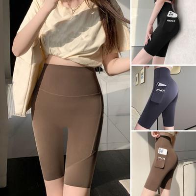 Collanți sport Shark, elastici cu talie înaltă, pantaloni de fitness, yoga, culoare uni, pantaloni scurți până la genunchi, colanți subțiri de vară cu buzunar