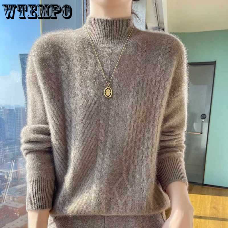 

Женский свитер с полувысоким воротом, тонкий, с толстой вязкой, для тепла, с длинными рукавами, с витым цветочным узором, для осени и зимы XL хаки