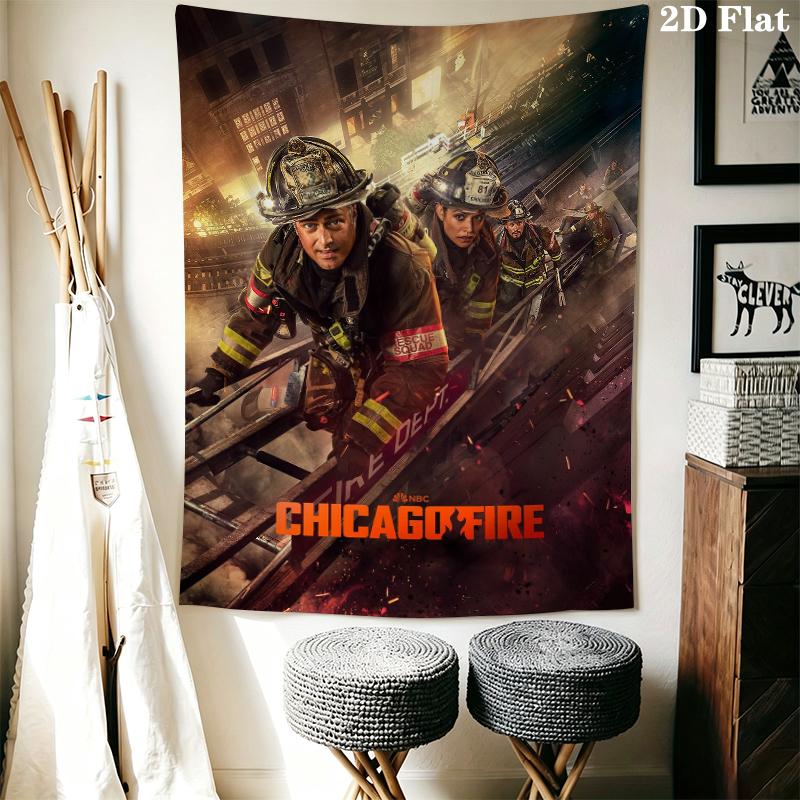 Chicago Fire Wall Tapestry Aesthetic Wall Hanging Printed Fabric Blanket Decorative Tapestries for Bedroom Living Room Home Decor