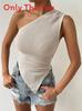 Streetwear Asymmetric Knit Tank Top With Scoop Neck For Spring Fashion