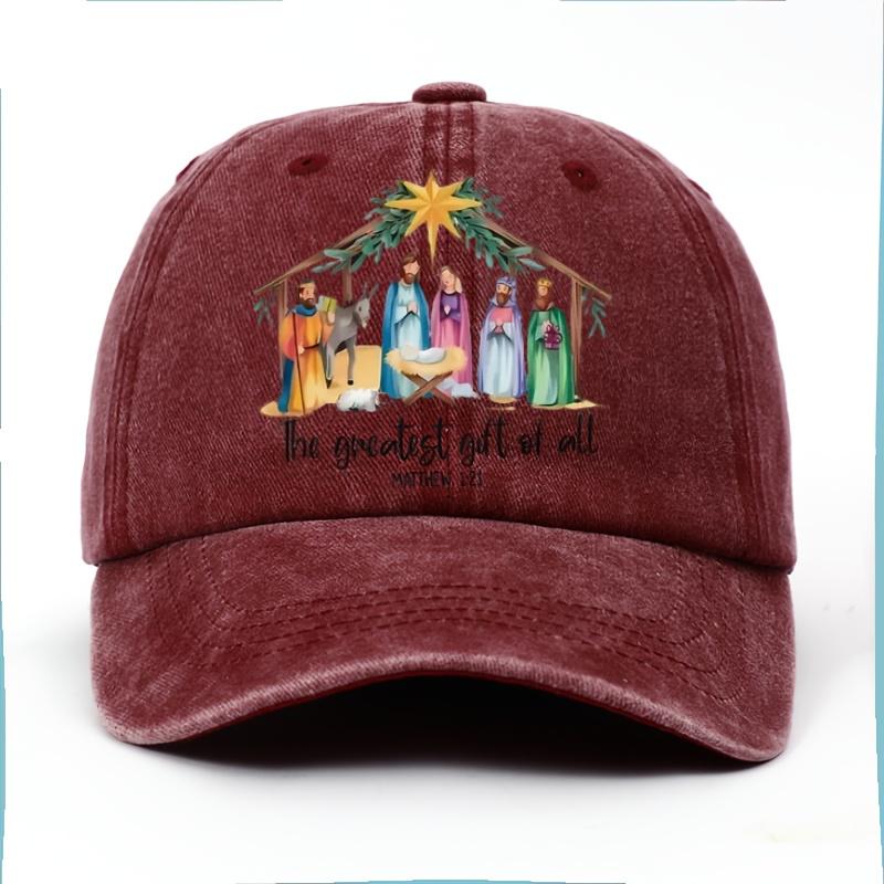 Christmas Nativity Scene Baseball Cap Christian Gift Adjustable Cotton Casual Outdoor Sport Cap One Size